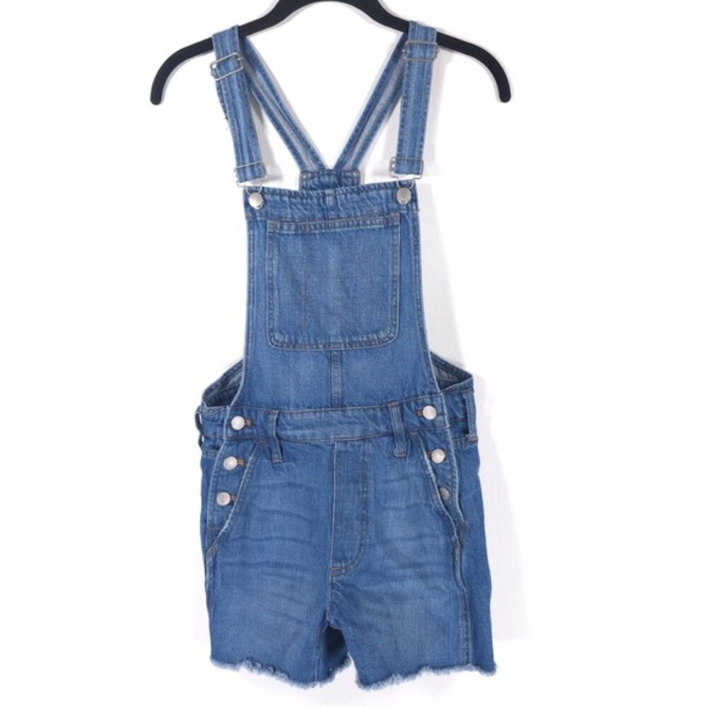 MADEWELL Adirondack Short Denim Overalls Frayed‎ Hem Size XXS